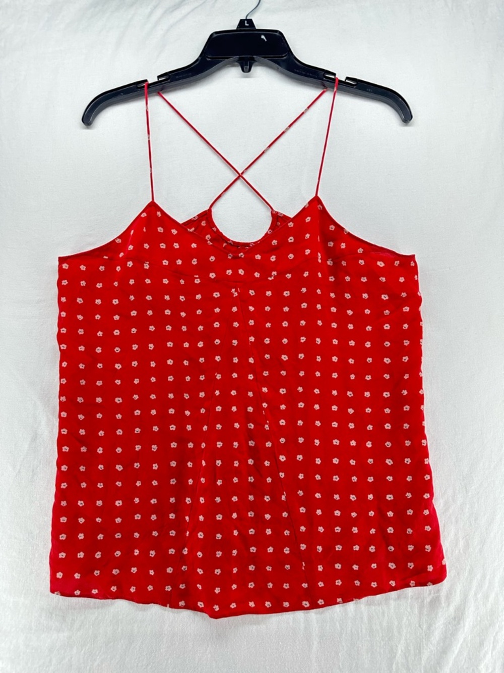 Madewell Minimalist‎ Silk Tank Top Red White Floral Dots Size Spaghetti Strap L